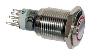 MP0045/1D2RD012 - BULGIN / PARTNER STOCK - MP0045/1D2RD012 - Vandal Resistant Switch, MP0045/1D Series, 16.2 mm, DPDT, Momentary, Round Flush, Natural