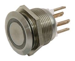 MPI002/28/D4 - BULGIN / PARTNER STOCK - MPI002/28/D4 - Vandal Resistant Switch, MPI002 Series, 19.2 mm, SPST-NO, Momentary, Round Flush, Natural