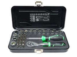 MP14-SS23018D - MULTICOMP PRO - MP14-SS23018D - Socket Tool Set, 1/4" Drive, Hex/Phillips/Slotted Bits/Coupler/Ratchet Handle/Bit Holder, 32 Pieces