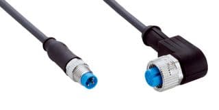 YG2A13-010UA1M8U13 - SICK - YG2A13-010UA1M8U13 - Sensor Cable, A Coded, Black, 90° M12 Receptacle, M8 Plug, 3 Positions, 1 m, 3.3 ft