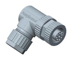 M12A-04BFFB-SR7001 - AMPHENOL LTW - M12A-04BFFB-SR7001 - Sensor Connector, M Series, M12, Female, 4 Positions, Screw Socket, Right Angle Cable Mount