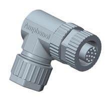 M12A-12BFFA-SR7001 - AMPHENOL LTW - M12A-12BFFA-SR7001 - Sensor Connector, M Series, M12, Female, 12 Positions, Solder Socket, Right Angle Cable Mount