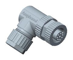 M12A-03BFFB-SR7001 - AMPHENOL LTW - M12A-03BFFB-SR7001 - Sensor Connector, M Series, M12, Female, 3 Positions, Screw Socket, Right Angle Cable Mount