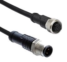 M12A08ML-12AFL-SDA05 - AMPHENOL LTW - M12A08ML-12AFL-SDA05 - Sensor Cable, A Code, Black, M12 Plug, M12 Receptacle, 8 Positions, 500 mm, 19.6 ", M Series