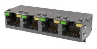 RJE584885111 - AMPHENOL COMMUNICATIONS SOLUTIONS - RJE584885111 - Modular Connector, Green/Yellow LED, RJ45 Jack, 1 x 4 (Ganged), 8P8C, Cat5e, IP20