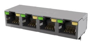 RJE584886111 - AMPHENOL COMMUNICATIONS SOLUTIONS - RJE584886111 - Modular Connector, Green/Yellow LED, RJ45 Jack, 1 x 4 (Ganged), 8P8C, Cat5e, IP20