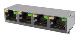 RJE584886411 - AMPHENOL COMMUNICATIONS SOLUTIONS - RJE584886411 - Modular Connector, Green/Yellow LED, RJ45 Jack, 1 x 4 (Ganged), 8P8C, Cat5e, IP20