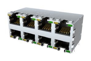 RJE1R888225401 - AMPHENOL COMMUNICATIONS SOLUTIONS - RJE1R888225401 - Modular Connector, RJ45 Jack, 2 x 4 (Stacked), 8P8C, Cat5e, Through Hole Mount