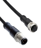 M12A04ML-12AFL-SBA05 - AMPHENOL LTW - M12A04ML-12AFL-SBA05 - Sensor Cable, A Coded, Black, M12 Plug, M12 Receptacle, 4 Positions, 500 mm, 19.7 ", M Series
