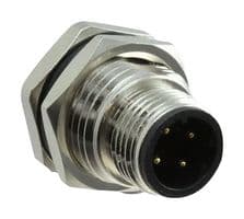 859RD04-10SR004 - NORCOMP - 859RD04-10SR004 - Sensor Connector, VULCON M12 Series, M12, Male, 4 Positions, Solder Pin, Straight Panel Mount