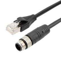 TRG504-C6B-2M - L-COM - TRG504-C6B-2M - Sensor Cable, D Coded, Black, IP67, M12 Plug, RJ45 Plug, 4 Positions, 2 m, 6.6 ft, TRG504 Series