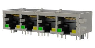 RJE7J4881400 - AMPHENOL COMMUNICATIONS SOLUTIONS - RJE7J4881400 - CAT5E MOD JACK,TAB D,RIGTH ANG,FOUR PORT