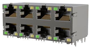 RJE7K8881400 - AMPHENOL COMMUNICATIONS SOLUTIONS - RJE7K8881400 - CAT5E MOD JACK,RIGTH ANG,2X4 PORT