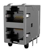 RJE38538022 - AMPHENOL COMMUNICATIONS SOLUTIONS - RJE38538022 - Modular Connector, RJ45 Jack, 2 x 1 (Stacked), 8P8C, Cat5, IP2X, Through Hole Mount