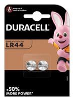 LR44 2PK - DURACELL - LR44 2PK - Battery, Pack of 2, 1.5 V, LR44, Alkaline, 105 mAh, Pressure Contact, 2