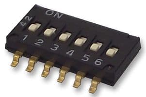 A6H-6101 - OMRON - A6H-6101 - DIP / SIP Switch, 6 Circuits, Slide, Surface Mount, SPST, 24 VDC, 25 mA