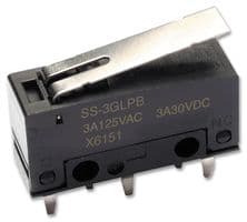SS-3GL13P - OMRON ELECTRONIC COMPONENTS - SS-3GL13P - Microswitch, Snap Action, Roller Lever, SPDT, Solder, 3 A, 30 VDC