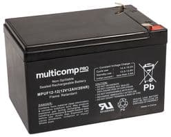 MPUF12-12 - MULTICOMP PRO - MPUF12-12 - Rechargeable Battery, 12 V, Lead Acid, 12 Ah, F1 Faston Tabs, 1