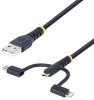 RLTCUB1MBK - STARTECH - RLTCUB1MBK - USB Cable, 3.3ft (1m) Rugged USB Multi Charging Cable, USB to Lightning/Micro-USB/Type-C