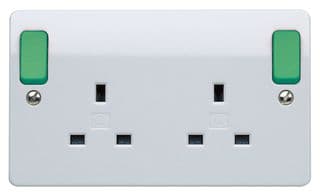 K2746D2WHI - HONEYWELL - K2746D2WHI - 2 Gang 13A DP Switched Plug Socket with Green Outboard Rockers