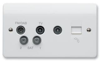 K3566DABWHI - HONEYWELL - K3566DABWHI - 2 Gang Quadplexer (TV/FM/DAB, Sat x2) + IEC Male TV Socket & BT Secondary Socket