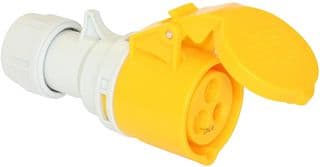 213-4. - PCE - 213-4. - Pin & Sleeve Connector, 16 A, 110 V, Cable Mount, Socket, 2P+E, Yellow