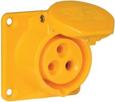 323-4. - PCE - 323-4. - Pin & Sleeve Connector, 32 A, 110 V, Panel Mount, Outlet, 2P+E, Yellow