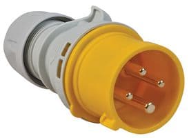 014-4 - PCE - 014-4 - Pin & Sleeve Connector, 16 A, 110 V, Cable Mount, Plug, 3P+E, Yellow