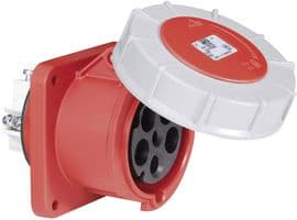 335-6 - PCE - 335-6 - Pin & Sleeve Connector, 63 A, 400 V, Panel Mount, Outlet, 3P+N+E, Red